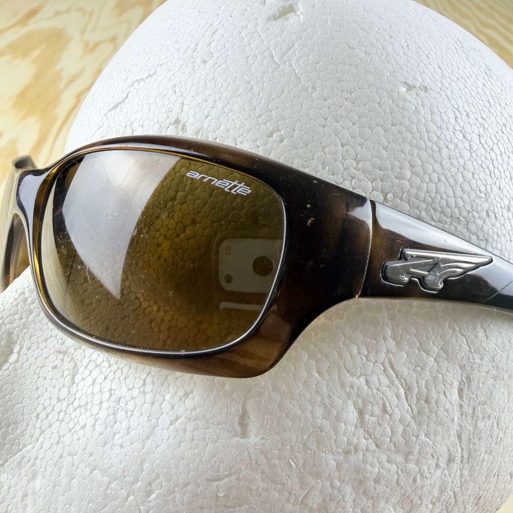 Y2K Arnette Polarized Sunglasses Brown Tortoise Shell Wrap Made in Italy Logo
